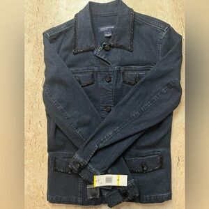 Jones New York Signature Vienna Dark Wash Denim Jacket Beaded Accents Size Med